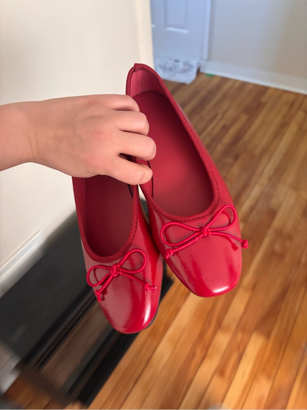 Red Ballet Flats with Bow - Women's Classic Slip-On -Size 6.5 -EU 38